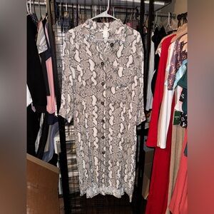 H&M Taupe and Ivory Snake-Print Button-Front Dress